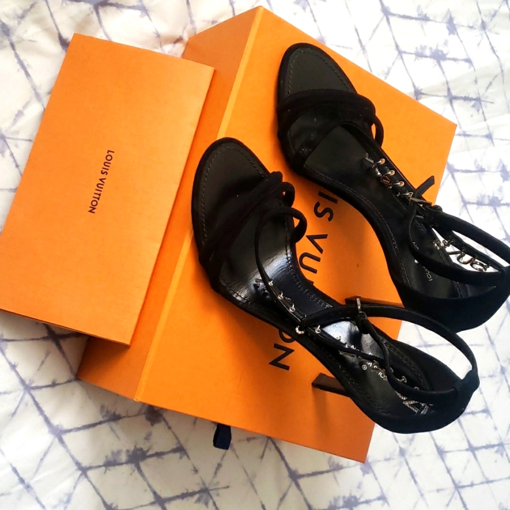 Louis Vuitton Suede Crystal Melody Sandal size 40 black